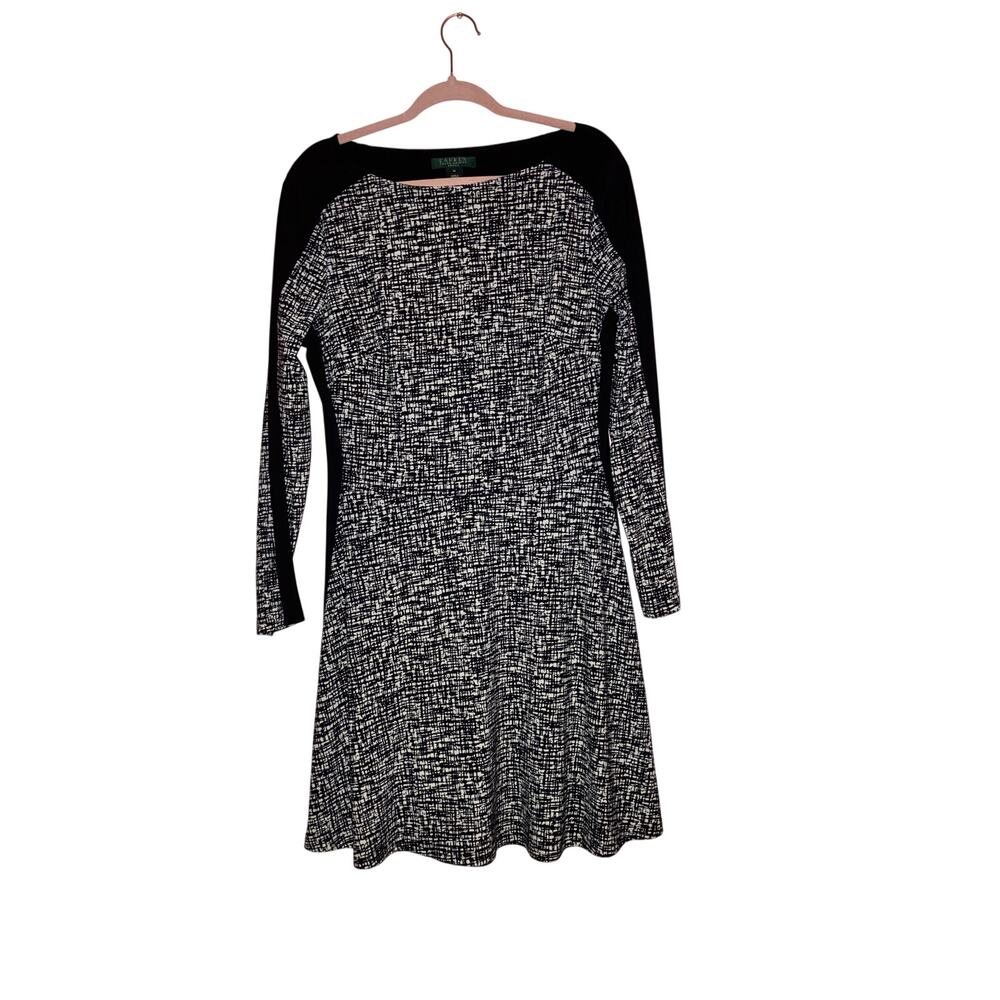 Lauren Ralph Lauren Black White Abstract A-Line Dress Size 14